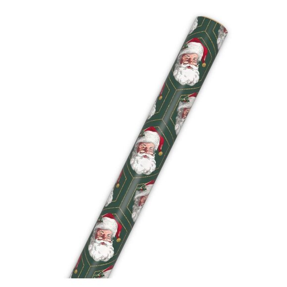 Hallmark Wrapping Paper Christmas Santa Faces Green Gold 35 sq ft Roll H… - Picture 4 of 6